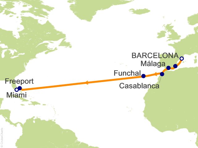 RSSC Regent Seven Seas Voyager Itinerary 2027 Map Cruises 14 Night Atlantic Ocean Zephyr   Barcelona to Miami Cruise