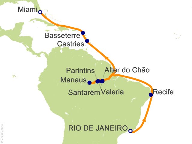 RSSC Regent Seven Seas Voyager Itinerary 2028 Map Cruises 21 Night Secrets of the Selva   Rio de Janeiro to Miami Cruise