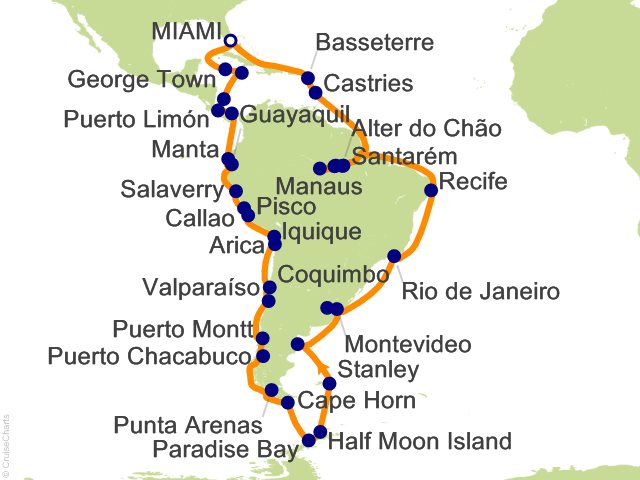 RSSC Regent Seven Seas Voyager Itinerary 2028 Map Cruises 65 Night Grand South America Mosaic   Miami to Miami Cruise