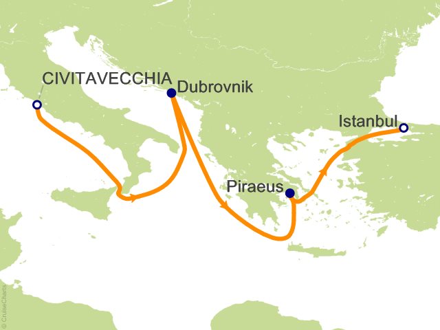 Regent Seven Seas Splendor Cruises RSSC Map 2027 9 Night Spellbinding Mediterranean   Rome (Civitavecchia) to Istanbul Cruise