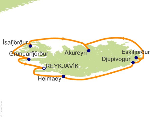 Regent Seven Seas Splendor Cruises RSSC Map 2027 10 Night Journey of Fire and Ice   Reykjavik to Reykjavik Cruise