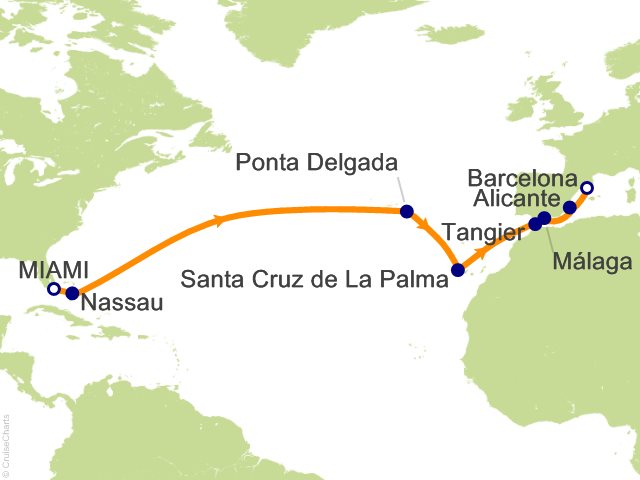 Regent Seven Seas Grandeur Itinerary 2028 Map RSSC 15 Night Elegance of the Atlantic   Miami to Barcelona Cruise