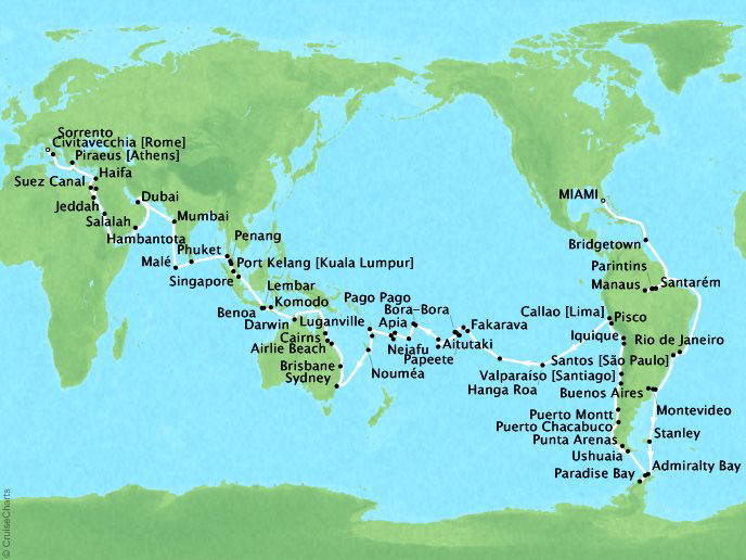 Regent Seven Seas Mariner World Cruise Itinerary 2029 