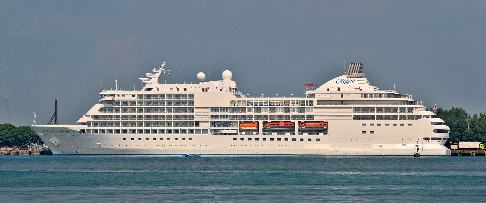 Seven Seas Navigator luxury cruise ship viewed in profile