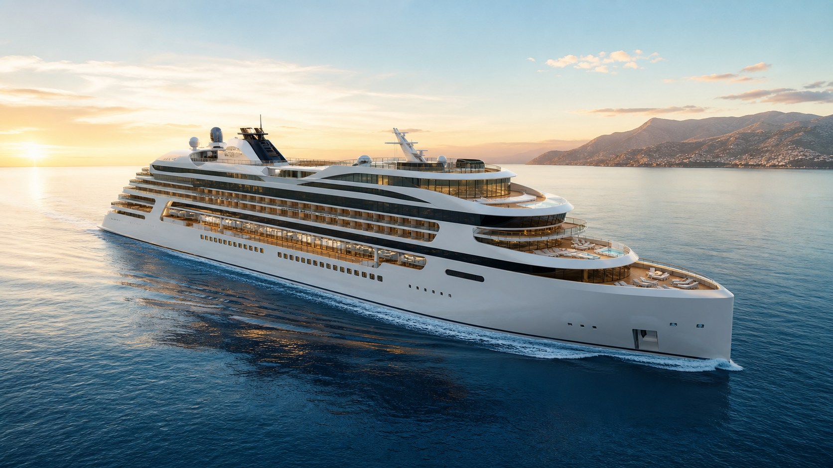Original concept illustration representing the Seven Seas Prestige luxury cruise ship