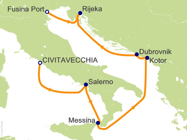 Regent Seven Seas Prestige Itinerary Map RSSC 2027 7 Night Heaven on the Med   Rome (Civitavecchia) to Venice (Fusina) Cruise