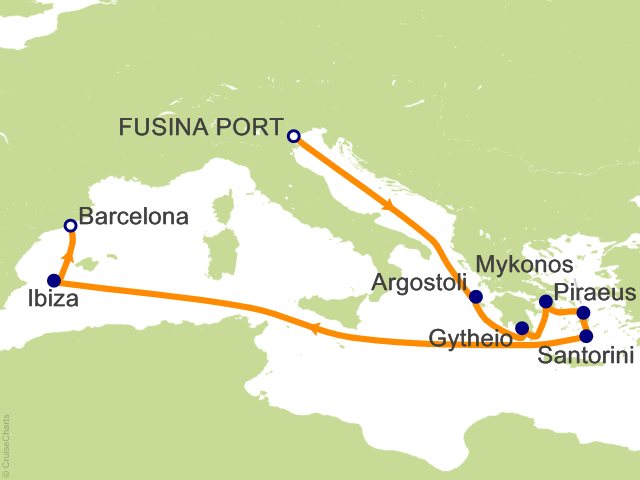 Regent Seven Seas Prestige Itinerary Map RSSC 2027 10 Night Antiquities and Ancients   Venice (Fusina) to Barcelona Cruise