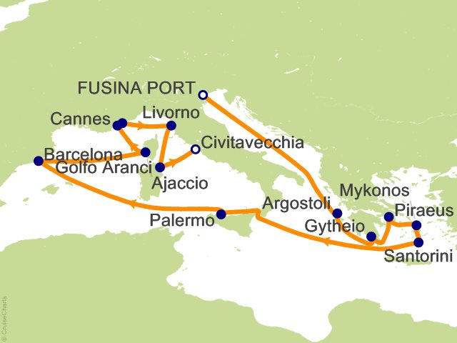 Regent Seven Seas Prestige Itinerary Map RSSC 2027 17 Night Muse and Marble   Venice (Fusina) to Rome (Civitavecchia) Cruise