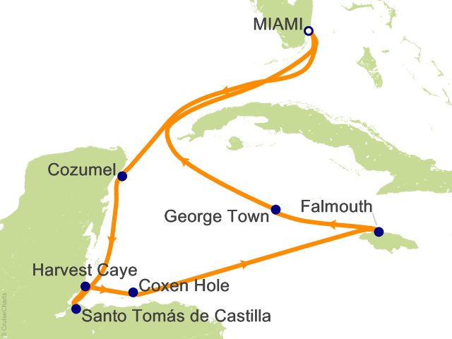 Regent Seven Seas Prestige Itinerary Map RSSC 2028 10 Night Cupid in the Caribbean   Miami to Miami Cruise