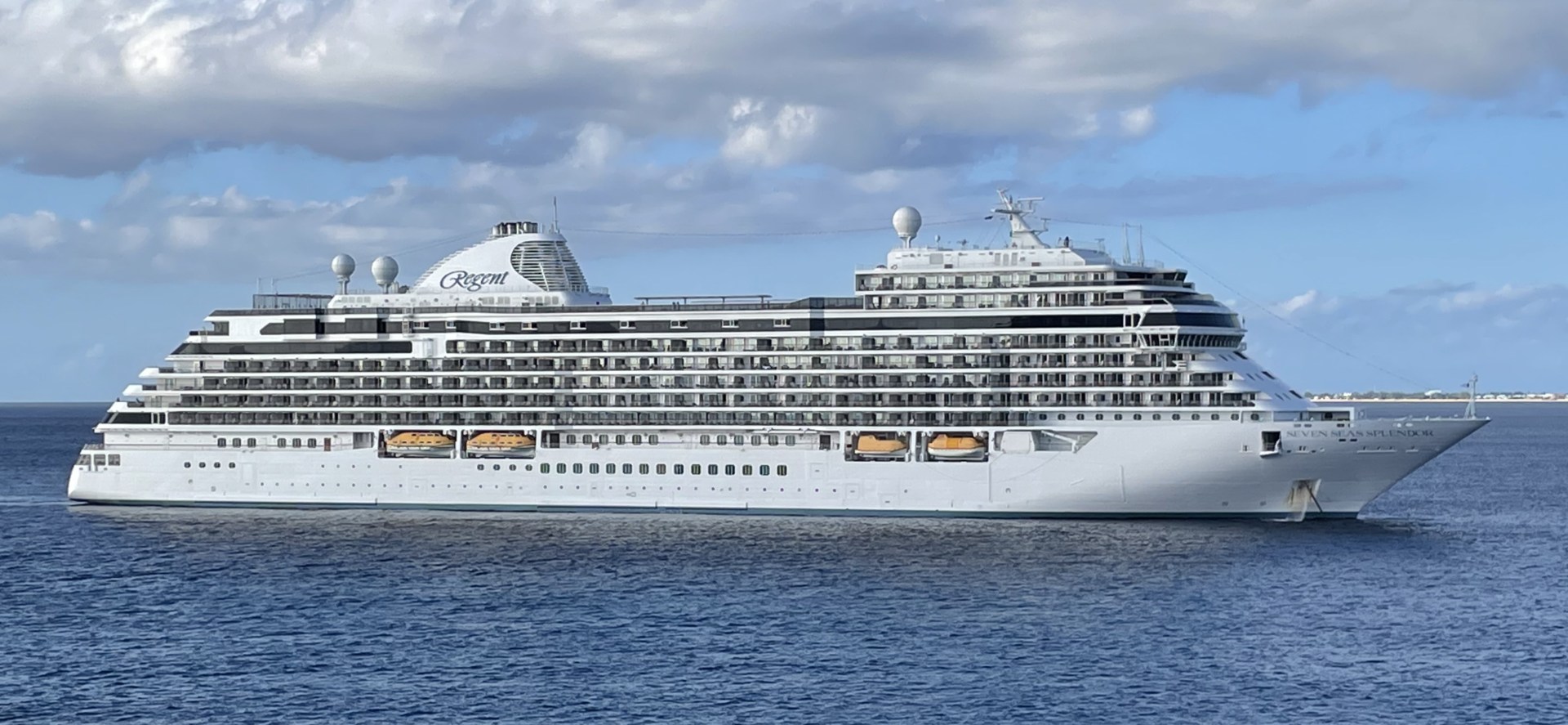 Seven Seas Splendor luxury cruise ship in port