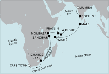 7 Seas Luxury Cruises Mumbai to Cape Town