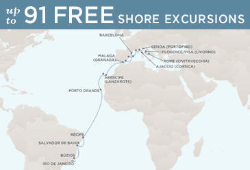 Deluxe Honeymoon Cruises Regent Mariner Map - ROME (CIVITAVECCHIA) TO RIO DE JANEIRO