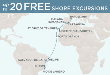 Deluxe Honeymoon Cruises Regent Mariner Map BARCELONA TO RIO DE JANEIRO