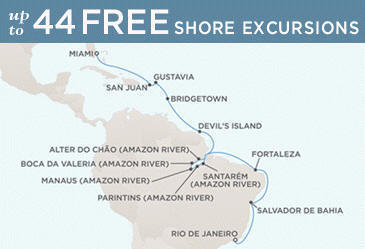 Luxury World Cruise SHIP BIDS - Regent Mariner Map RIO DE JANEIRO TO MIAMI