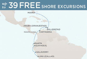 7 Seas Luxury Cruises - Regent Mariner Schedule Map MIAMI TO LIMA (CALLAO)
