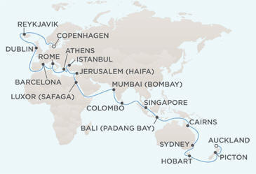 Deluxe Luxury Cruises - MAP - Regent SevenSeasVoyager WorldCruises 2025