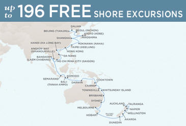 7 Seas Luxury Cruises - Regent Seven Seas  Voyager Schedule Map January 17 March 21 - 63 Days