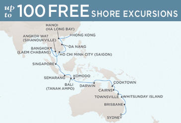 Regent  Cruises Voyager 2021 Map February 1 March 6 2021 - 33 Days