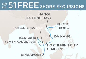 7 Seas Luxury Cruises - Regent Seven Seas  Voyager Schedule Map February 19 March 6 - 15 Days