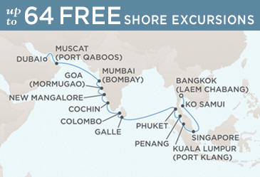 Deluxe Honeymoon Cruises Regent Voyager 2014 Map April 8-28 2014 - 20 Days
