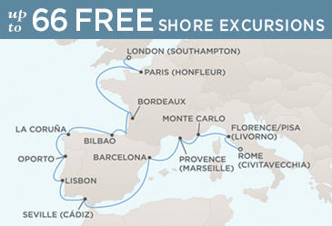 7 Seas Luxury Cruises - Regent Seven Seas  Voyager Schedule Map May 18 June 2 - 15 Days