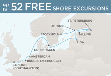 Deluxe Honeymoon Cruises Regent Voyager 2014 Map LONDON (SOUTHAMPTON) TO STOCKHOLM