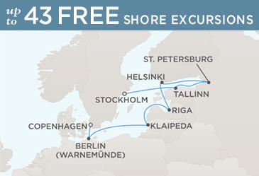Luxury World Cruise SHIP BIDS - Regent CRUISE SHIP Voyager 2025 Map COPENHAGEN TO STOCKHOLM