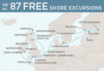 7 Seas Luxury Cruises - Regent Seven Seas  Voyager Schedule Map LONDON (SOUTHAMPTON) TO STOCKHOLM