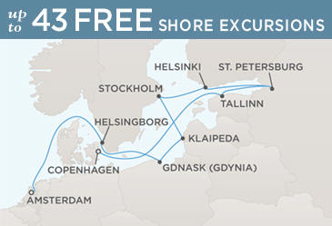 Luxury World Cruise SHIP BIDS - Regent CRUISE SHIP Voyager 2025 Map COPENHAGEN TO AMSTERDAM