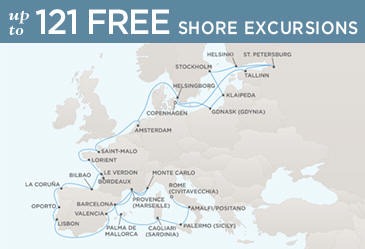 ALL SUITES CRUISE SHIPS - Regent Seven Seas Cruises Voyager 2024 SUITES Map COPENHAGEN TO ROME (CIVITAVECCHIA)