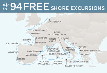 Radisson Seven Seas Cruises Voyager 2021 Map AMSTERDAM TO VENICE