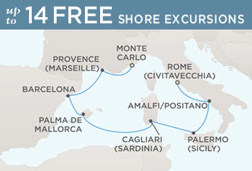 Radisson Seven Seas Cruises Voyager 2021 Map MONTE CARLO TO ROME (CIVITAVECCHIA)