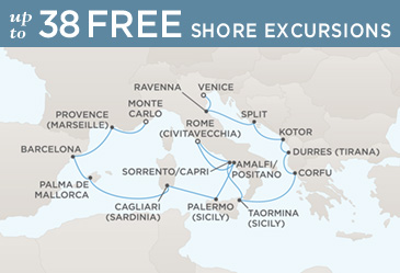 Regent  Cruises Voyager 2021 Map MONTE CARLO TO VENICE