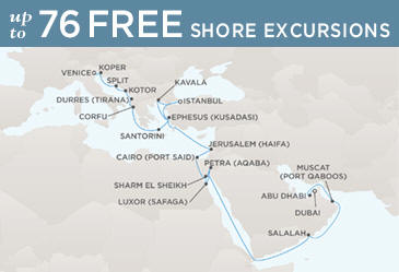 Radisson Seven Seas Cruises Voyager 2021 Map VENICE TO DUBAI