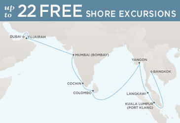 Radisson Seven Seas Cruises Voyager 2021 Map DUBAI TO BANGKOK (LAEM CHABANG)