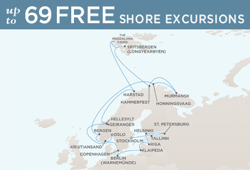 Luxury World Cruise SHIP BIDS - Regent CRUISE SHIP Voyager 2025 Map OSLO TO STOCKHOLM