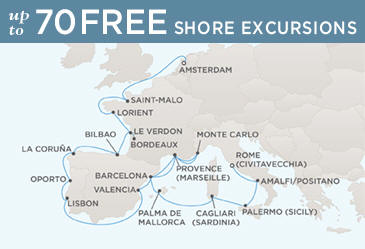 Radisson Seven Seas Cruises Voyager 2021 Map AMSTERDAM TO ROME (CIVITAVECCHIA)