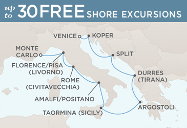 ALL SUITES CRUISE SHIPS - Regent Seven Seas Mariner 2024 World Cruise SUITES Map MONTE CARLO TO VENICE