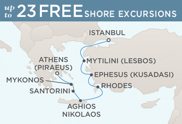 7 Seas Luxury Cruises - Regent Seven Seas Mariner World Cruise Map ISTANBUL TO ATHENS (PIRAEUS)