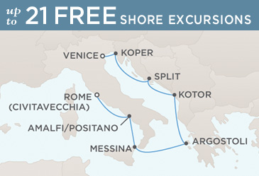 7 Seas Luxury Cruises - Regent Seven Seas Mariner World Cruise Map VENICE TO ROME (CIVITAVECCHIA)