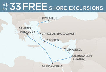 Radisson Seven Seas Mariner 2021 World Cruise Map ISTANBUL TO ATHENS (PIRAEUS)