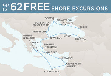 Deluxe Honeymoon Cruises Regent Seven Seas Mariner 2014 World Cruise Map ISTANBUL TO ISTANBUL