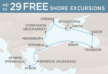 Radisson Seven Seas Mariner 2021 World Cruise Map ATHENS (PIRAEUS) TO ISTANBUL