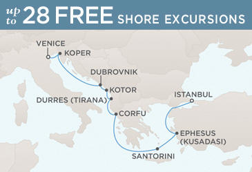 Radisson Seven Seas Mariner 2021 World Cruise Map VENICE TO ISTANBUL