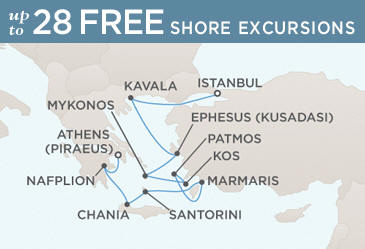 Regent Seven Seas Mariner 2024 World Cruise Map ISTANBUL TO ATHENS (PIRAEUS)