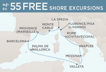 Regent  Mariner 2021 World Cruise Map ROME (CIVITAVECCHIA) TO ROME (CIVITAVECCHIA)