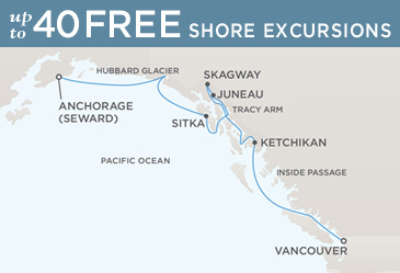 Luxury World Cruise SHIP BIDS - Regent CRUISE SHIP Navigator 2025 Map ANCHORAGE (SEWARD) TO VANCOUVER