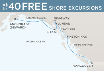 Deluxe Honeymoon Cruises Regent Navigator 2014 Map VANCOUVER TO ANCHORAGE (SEWARD)