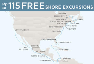 Deluxe Honeymoon Cruises Regent Navigator 2014 Map SAN FRANCISCO TO MONTRAL