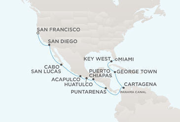 Route Map Regent Seven Seas Cruises Navigator RSSC 2013 Miami to San Francisco